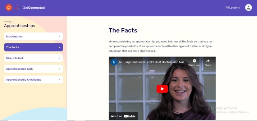 Image of Get Connected's section on 'Apprenticeships'.